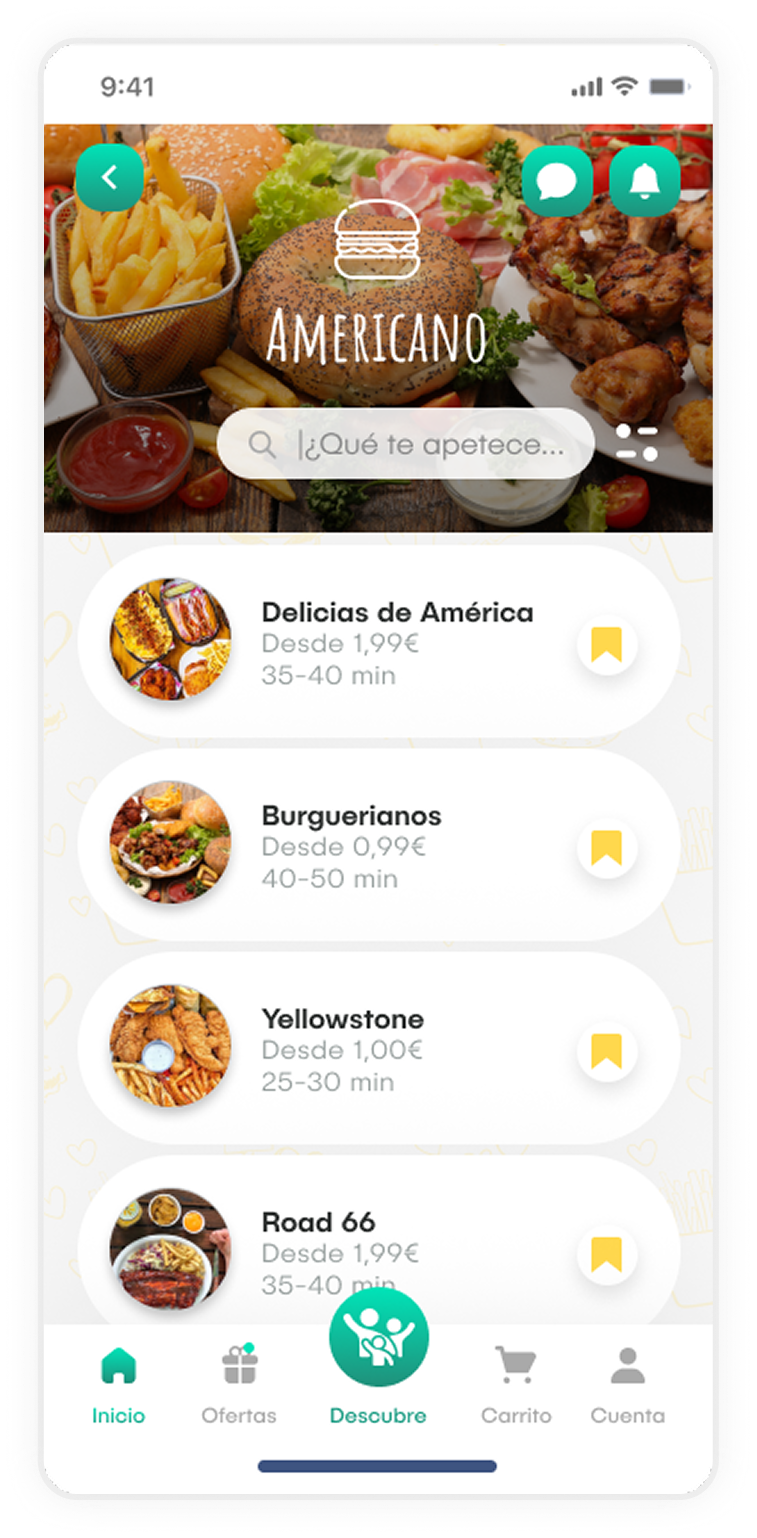 App screen — delicias de América