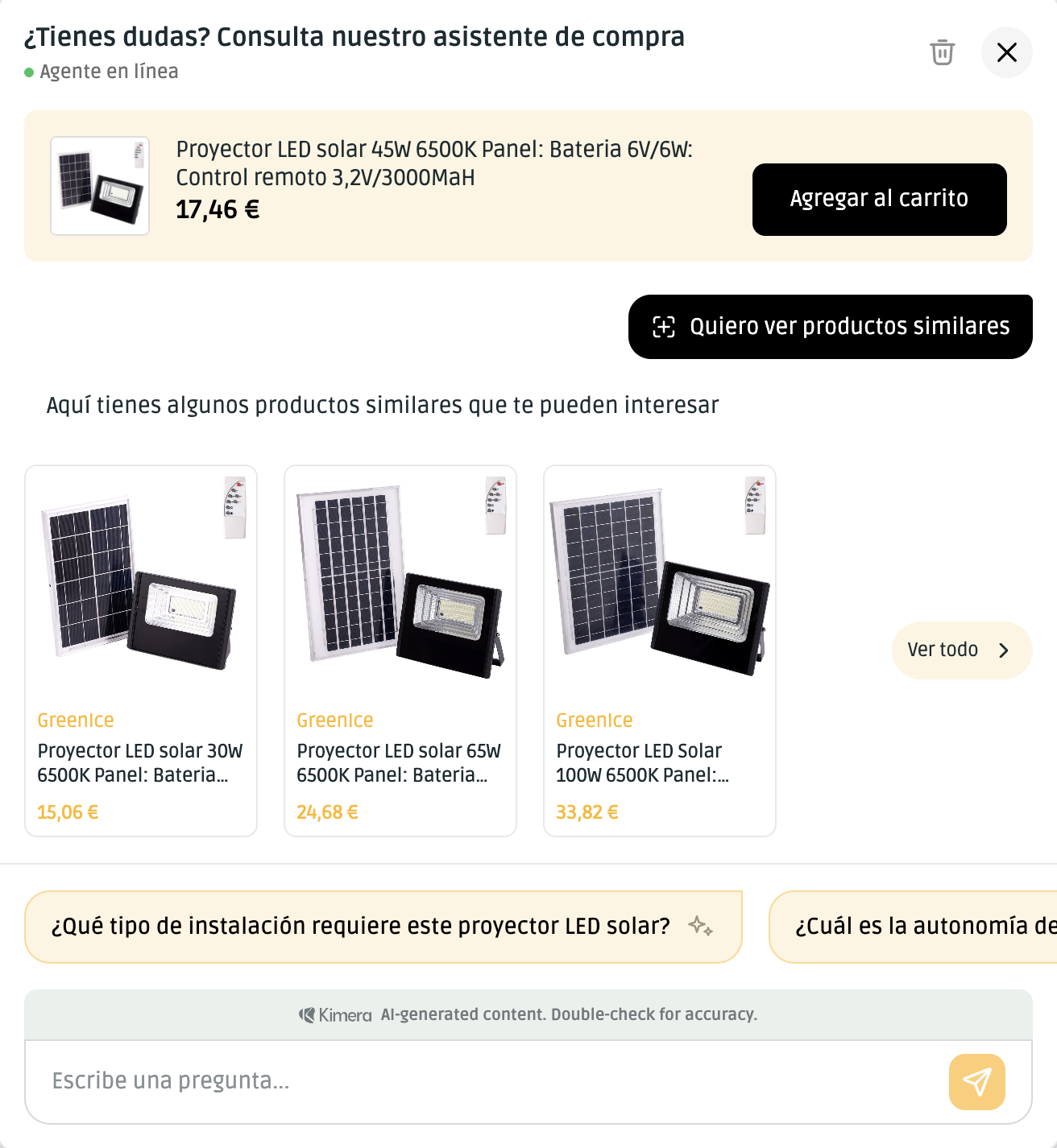 Kimera feature for product detail page